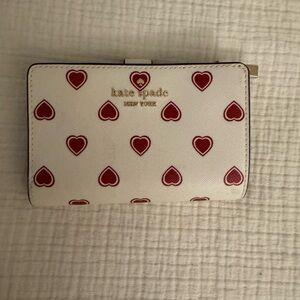 kate spade White Wallet with Red Heart Pattern